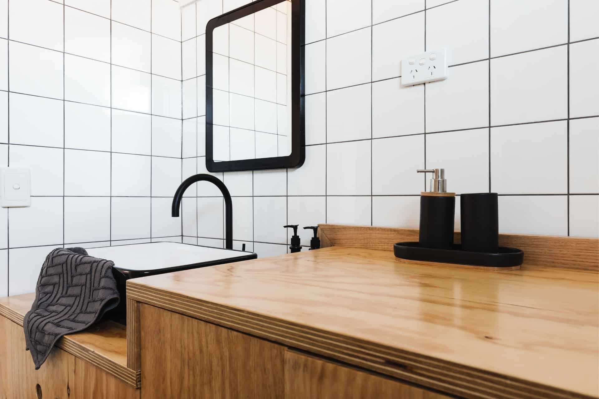 natural wood bathroom vanity